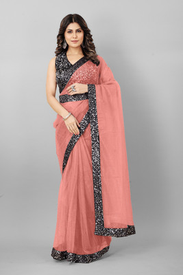 RUCHKET Embellished Bollywood Net Saree(Orange)