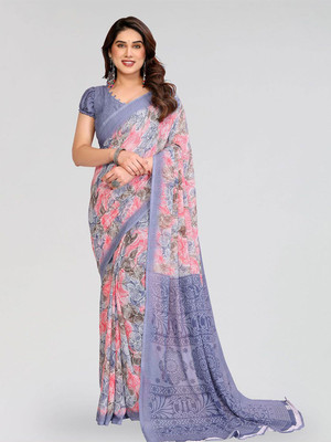 Moda Rapido Floral Print Bollywood Georgette Saree(Grey)