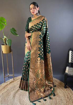 SICHYAH Woven Banarasi Satin, Silk Blend Saree(Green)