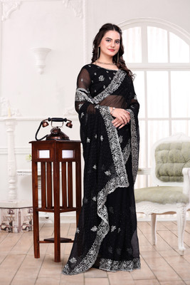 Radheradhey Embellished Bollywood Silk Blend Saree(Black)