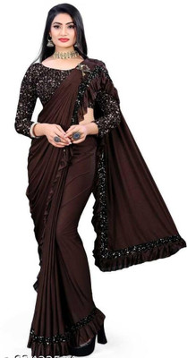 Stylephoria Embellished, Solid/Plain Bollywood Lycra Blend Saree(Blue)