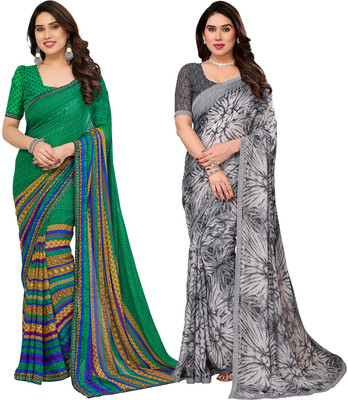 Anmi Embellished, Printed, Self Design Bollywood Georgette Saree(Pack of 2, Multicolor)
