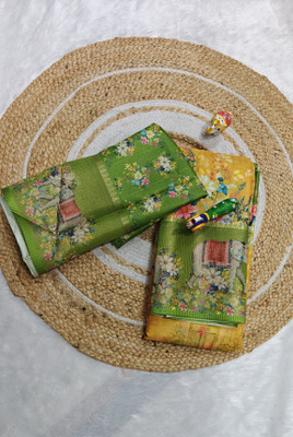 Shirodhari Printed Bollywood Silk Blend Saree(Yellow)