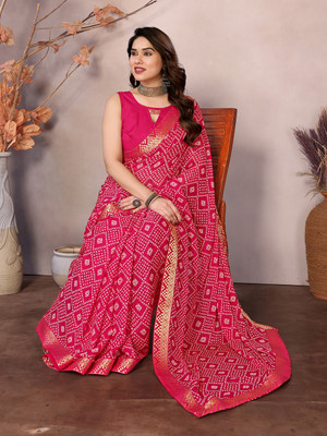 YASHIKA Printed Bollywood Georgette, Lace Saree(Pink)