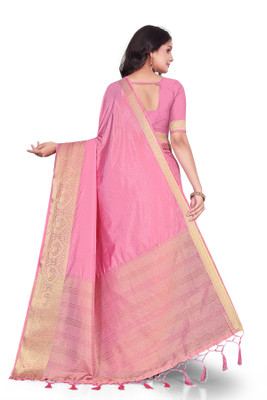Aarunika MNT Solid/Plain Bollywood Pure Silk Saree(Pink)