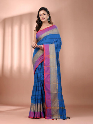 Rnn Saree Embroidered Handloom Pure Cotton Saree(Light Blue)