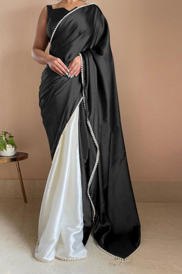 LADY SHOPI Solid/Plain Bollywood Satin Saree(Black)