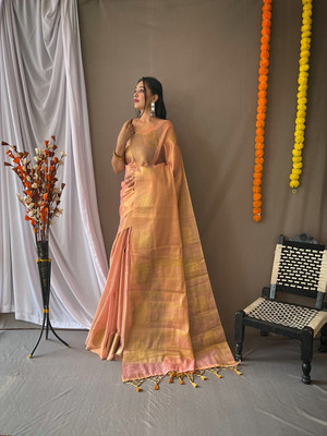 SGF11 Self Design Handloom Tissue Saree(Multicolor)