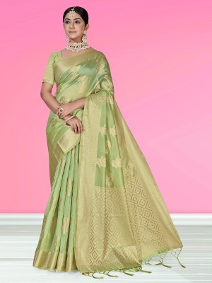 sagarika Woven Bollywood Organza Saree(Light Green)