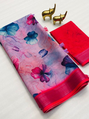 SANJEVAY Floral Print Bollywood Linen Saree(Multicolor)