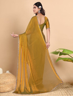 ANJAVI FASHION Self Design Bollywood Jimmy choo Saree(Gold)