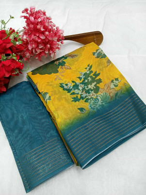 AARAANA Woven, Self Design, Geometric Print Kanjivaram Linen Saree(Yellow)