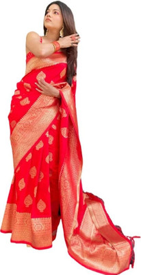 SHRIMAY Embroidered Banarasi Pure Silk Saree(Red)