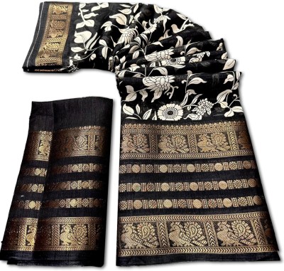 radhe creation Dyed, Printed Patola Art Silk, Silk Blend Saree(Black)