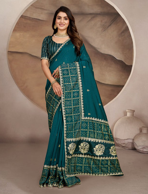 DRASHTI ART Embroidered Bollywood Satin Saree(Blue)