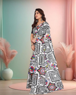 Jayu Dyed Leheria Georgette Saree(White)