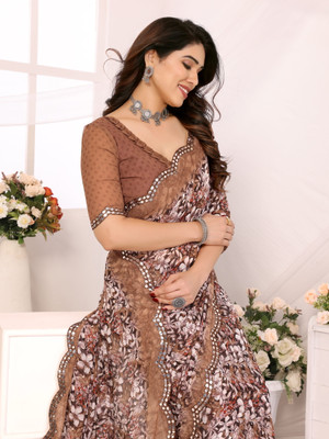 TTH Printed Bollywood Georgette Saree(Cream)