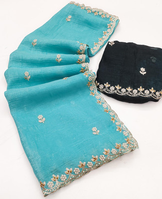 GOLDOLL FAB Embroidered Daily Wear Chiffon Saree(Light Blue)