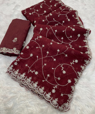 Ethina Fashion Embroidered Bollywood Jimmy choo Saree(Maroon)
