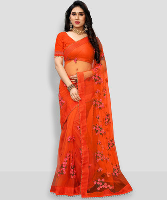 PATLANI STYLE Embroidered Bollywood Net Saree(Orange)
