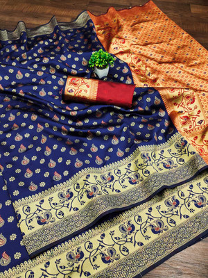 DHARM CREATION Self Design Banarasi Jacquard Saree(Maroon)