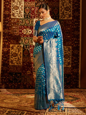 KASEE Self Design Banarasi Art Silk Saree(Blue)
