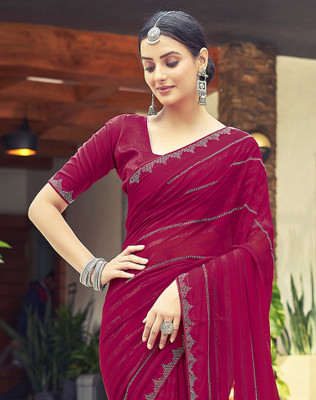 SIRIL Self Design, Embellished Bollywood Georgette Saree(Pink)