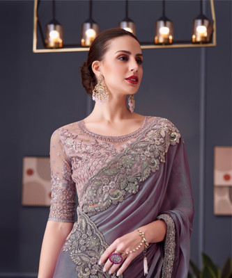 Sareemall Embellished Bollywood Satin Saree(Purple)
