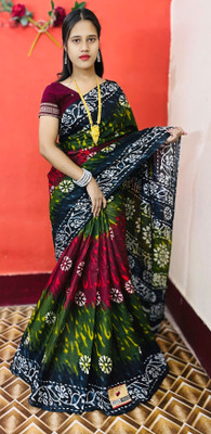 ARTFULTHREADS Printed, Graphic Print Sambalpuri Pure Cotton Saree(Multicolor)