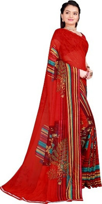 Saadhvi Printed Daily Wear Lycra Blend Saree(Red)