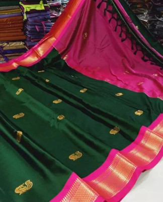 Paithani Woven Paithani Pure Silk Saree(Dark Green)