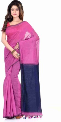 Sandhyatara Solid/Plain Handloom Cotton Silk Saree(Pink, Dark Blue)