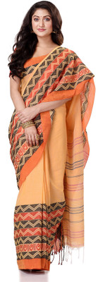 Desh Bidesh Self Design, Striped, Solid/Plain Handloom Cotton Blend, Pure Cotton Saree(Yellow)