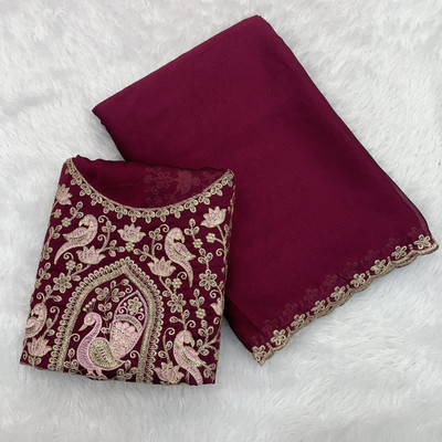 2SD gratitude Embroidered Chanderi Chiffon, Art Silk Saree(Pink)