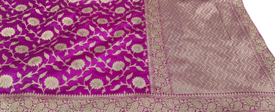 PARVEENTEXTILES Self Design Banarasi Cotton Silk Saree(Purple, Gold)
