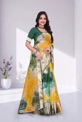 Aarunika BS Solid/Plain Bollywood Organza Saree(Green)