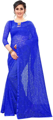 Nilkanthvarni Creation Self Design Bollywood Net Saree(Light Blue)