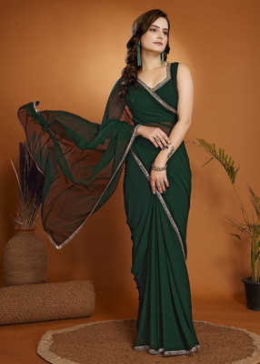 Divastri Solid/Plain Bollywood Georgette Saree(Green)