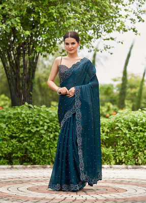 Divastri Embellished Bollywood Organza Saree(Blue)