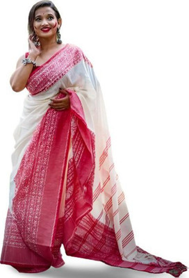 Maatarasaree Woven Tant Cotton Blend Saree(White)
