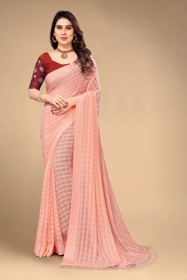 V AMAN FASHION Checkered, Self Design Bollywood Chiffon Saree(Red)