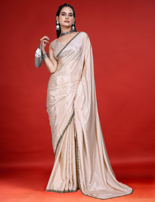 HangerStories Embroidered Kanjivaram Jimmy choo Saree(Cream)