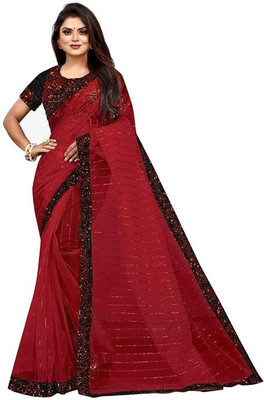 DDRS Fashion Self Design Bollywood Net Saree(Red)