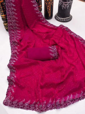 kashvi sarees Embellished Bollywood Jimmy choo, Chiffon Saree(Pink)