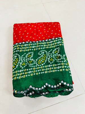 charmie designer Printed Bandhani Georgette Saree(Green)