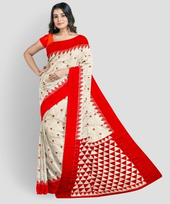 SHOPEEZY TEX FAB Woven Kanjivaram Art Silk Saree(Cream, Red)