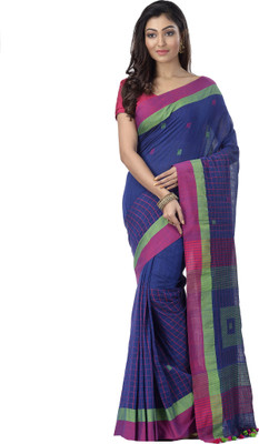 DipDiya Self Design Handloom Pure Cotton Saree(Dark Blue)