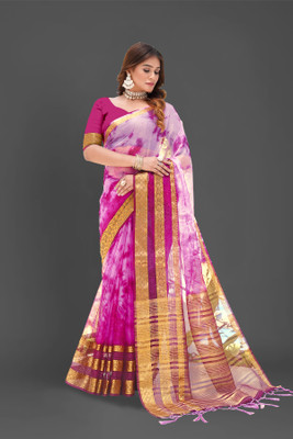 Aarunika SBT Printed Bollywood Organza Saree(Magenta)