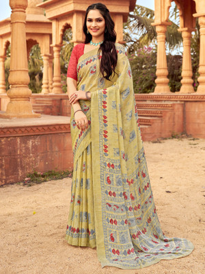 Divastri Printed Daily Wear Chiffon Saree(Yellow)