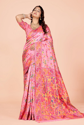 NEZAA EXPORT Woven Kanjivaram Pure Cotton Saree(Pink)